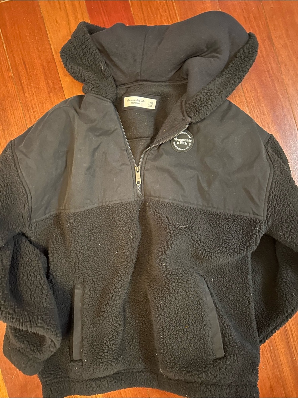 Abercrombie & Fitch Kids Black Sherpa Half-Zip Hoodie Jacket